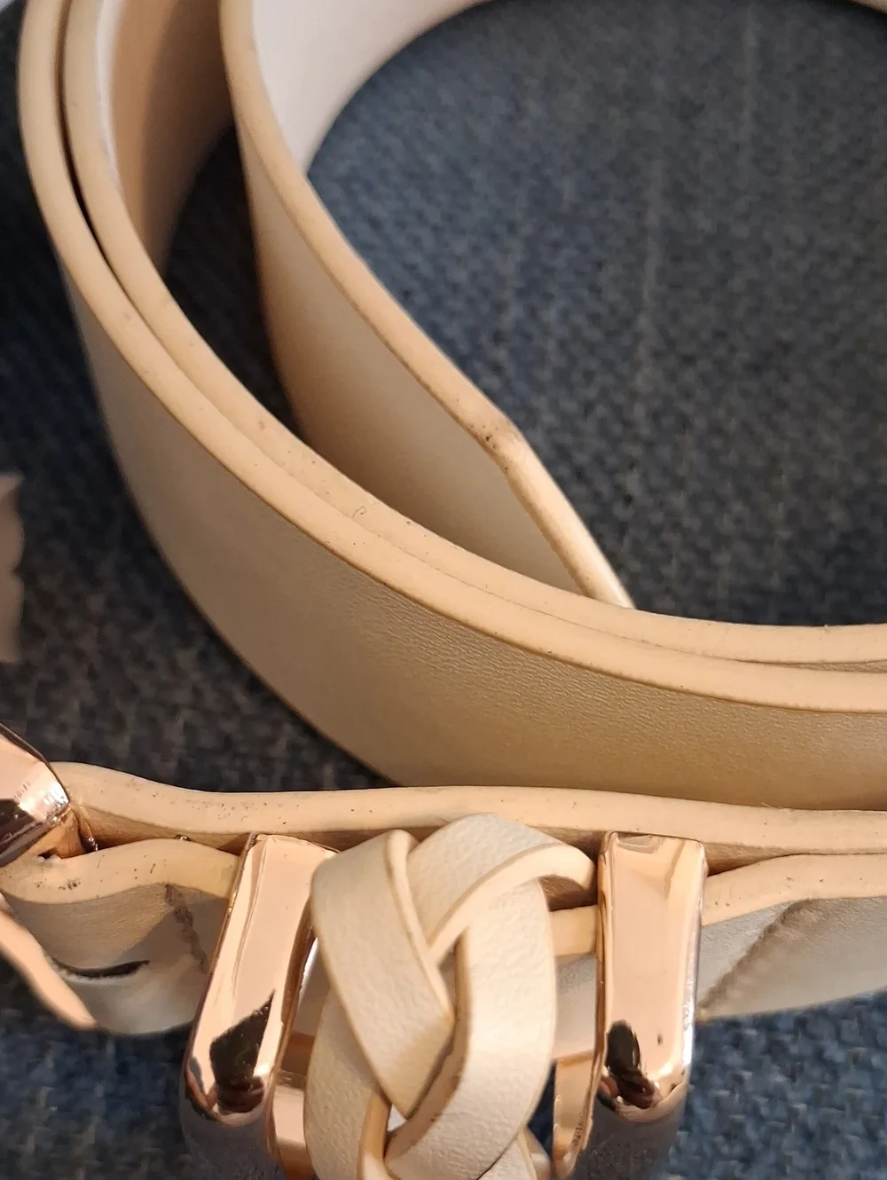 Linea Pelle Ivory Women's Waist Belt with Gold-Tone Braided Buckle Size Medium